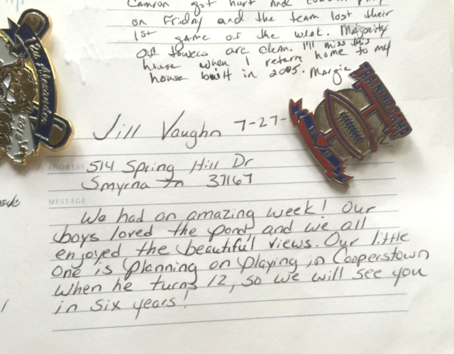 Guest note in log book - Vaughn